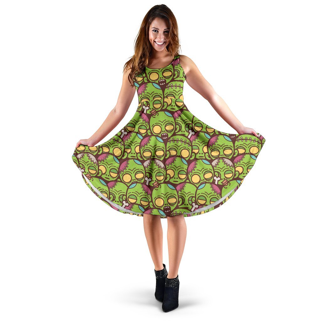 Zombie Head Design Pattern Print Sleeveless Dress