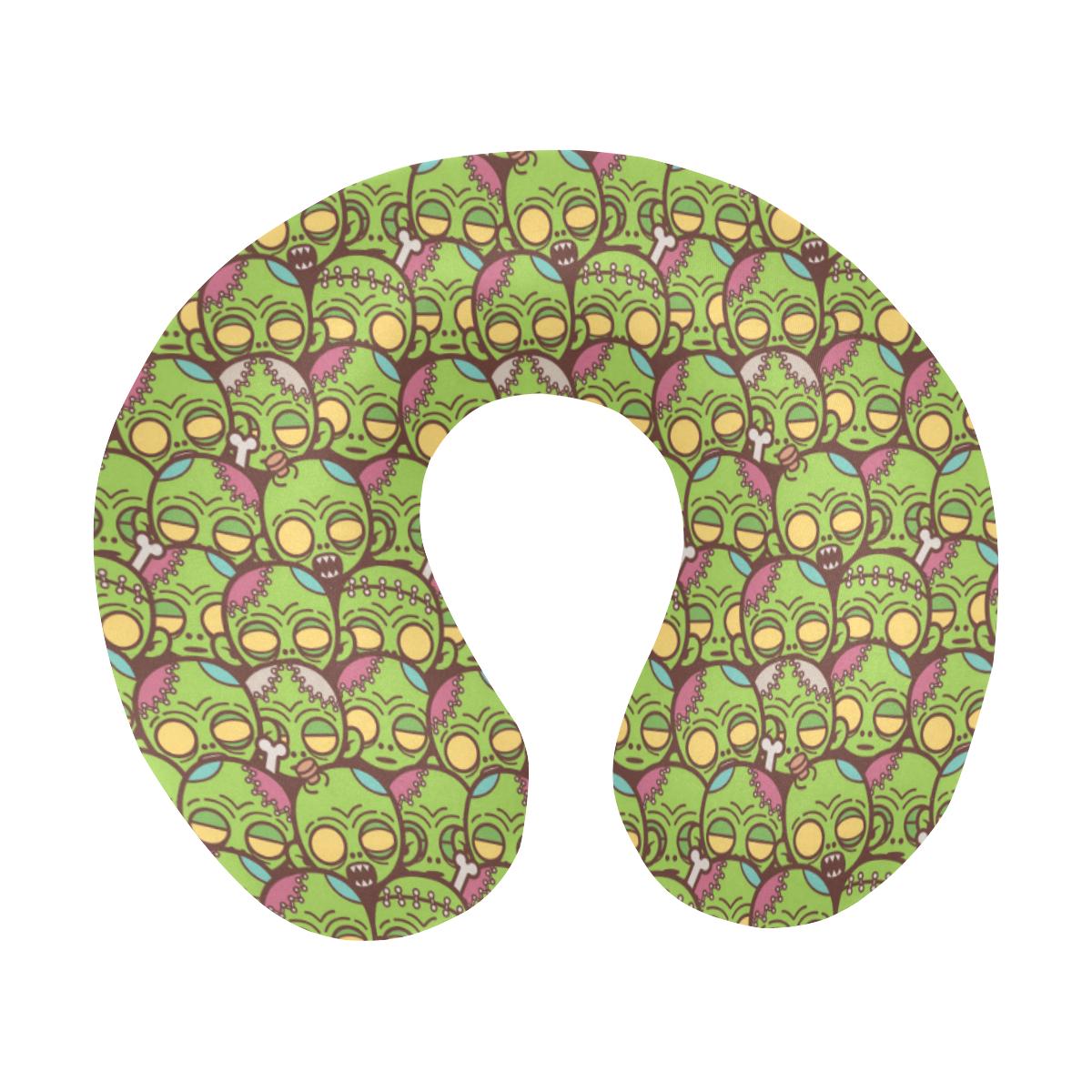 Zombie Head Design Pattern Print U-Shaped Travel Neck Pillow-JTAMIGO.COM