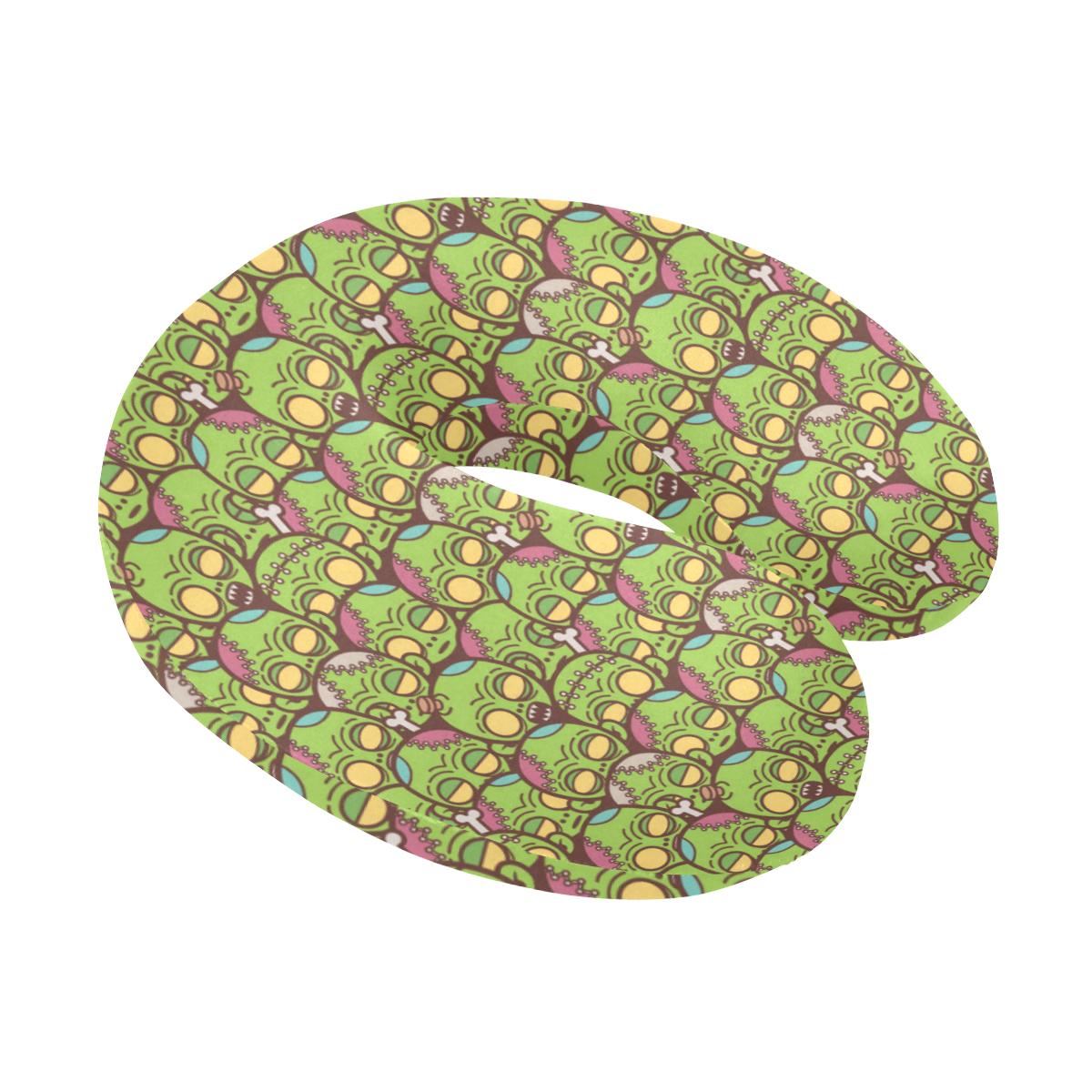 Zombie Head Design Pattern Print U-Shaped Travel Neck Pillow-JTAMIGO.COM