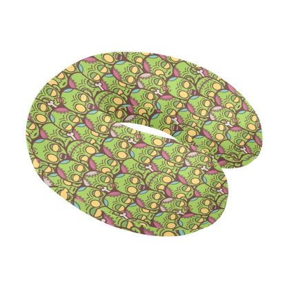 Zombie Head Design Pattern Print U-Shaped Travel Neck Pillow-JTAMIGO.COM