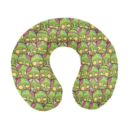 Zombie Head Design Pattern Print U-Shaped Travel Neck Pillow-JTAMIGO.COM