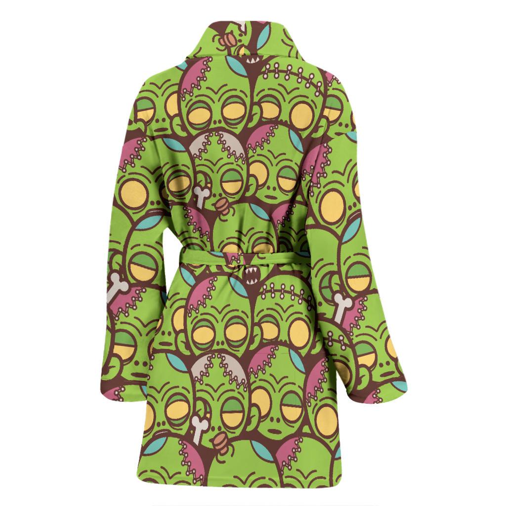 Zombie Head Design Pattern Print Women Bath Robe-JTAMIGO.COM