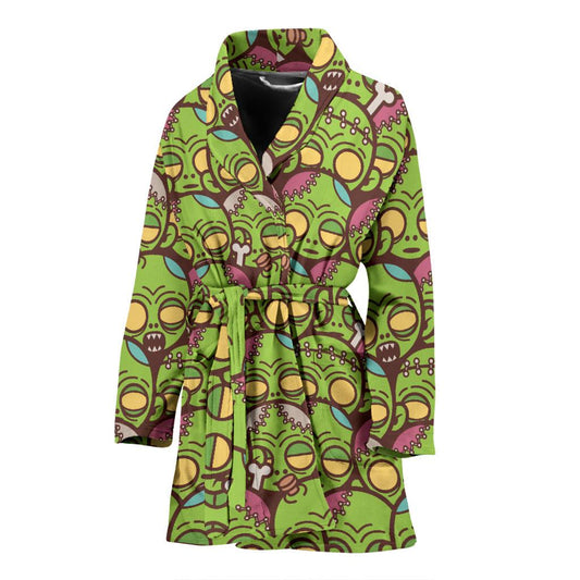 Zombie Head Design Pattern Print Women Bath Robe-JTAMIGO.COM