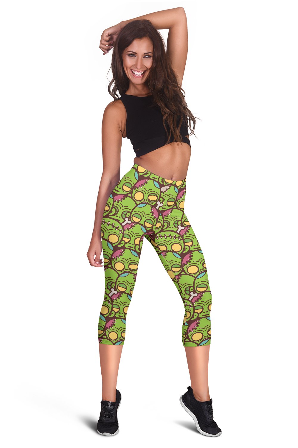 Zombie Head Design Pattern Print Women Capris