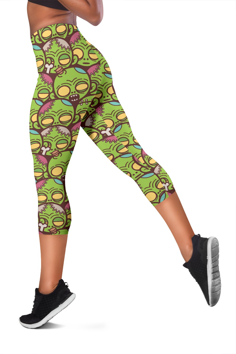 Zombie Head Design Pattern Print Women Capris
