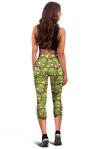 Zombie Head Design Pattern Print Women Capris