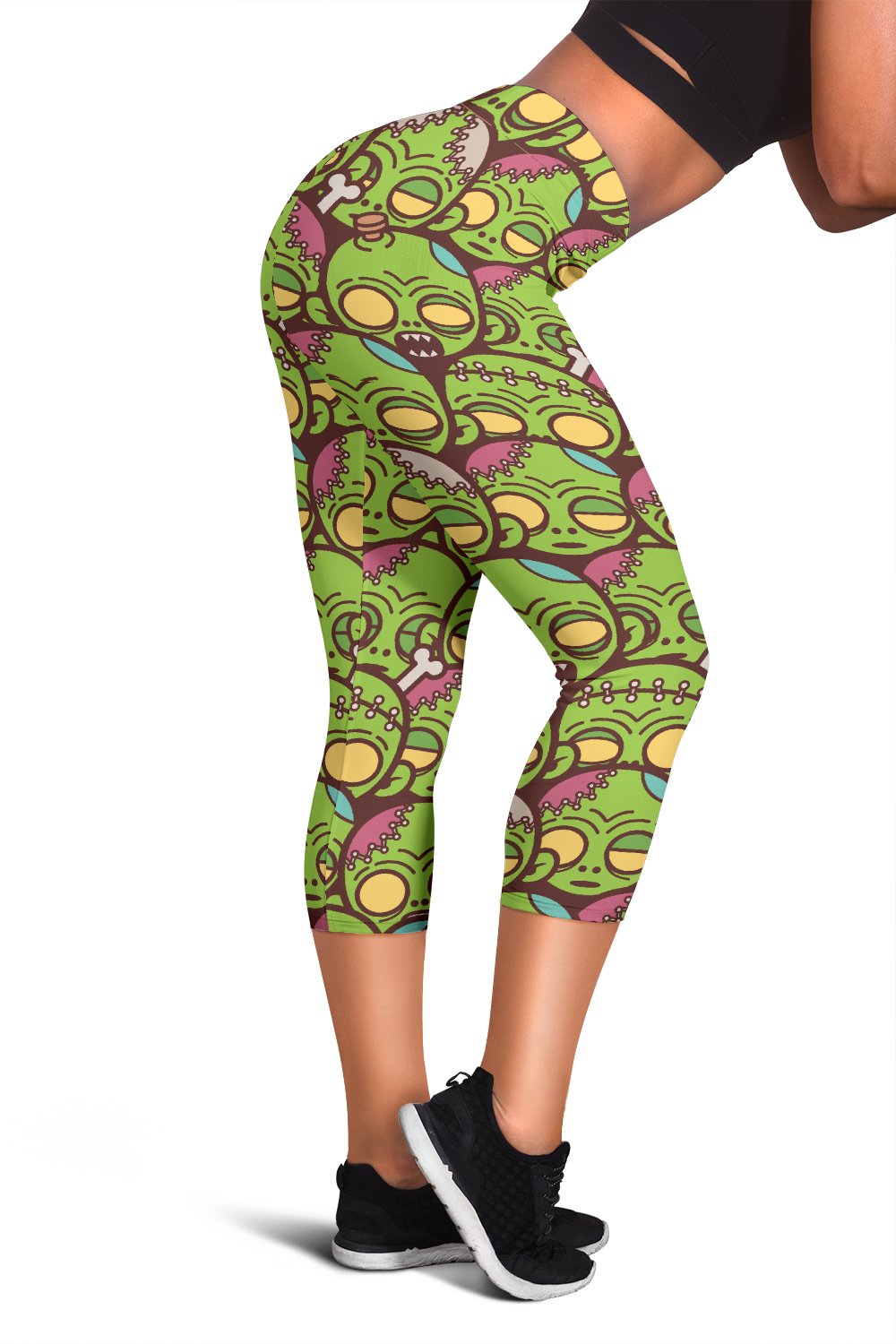 Zombie Head Design Pattern Print Women Capris