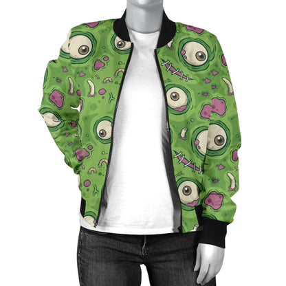 Zombie Head Design Pattern Print Women Casual Bomber Jacket