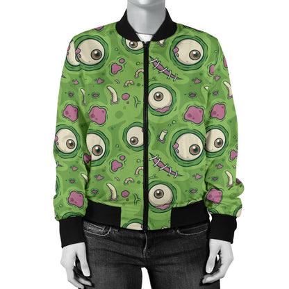Zombie Head Design Pattern Print Women Casual Bomber Jacket