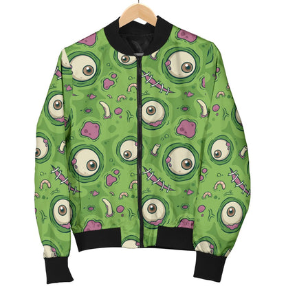 Zombie Head Design Pattern Print Women Casual Bomber Jacket