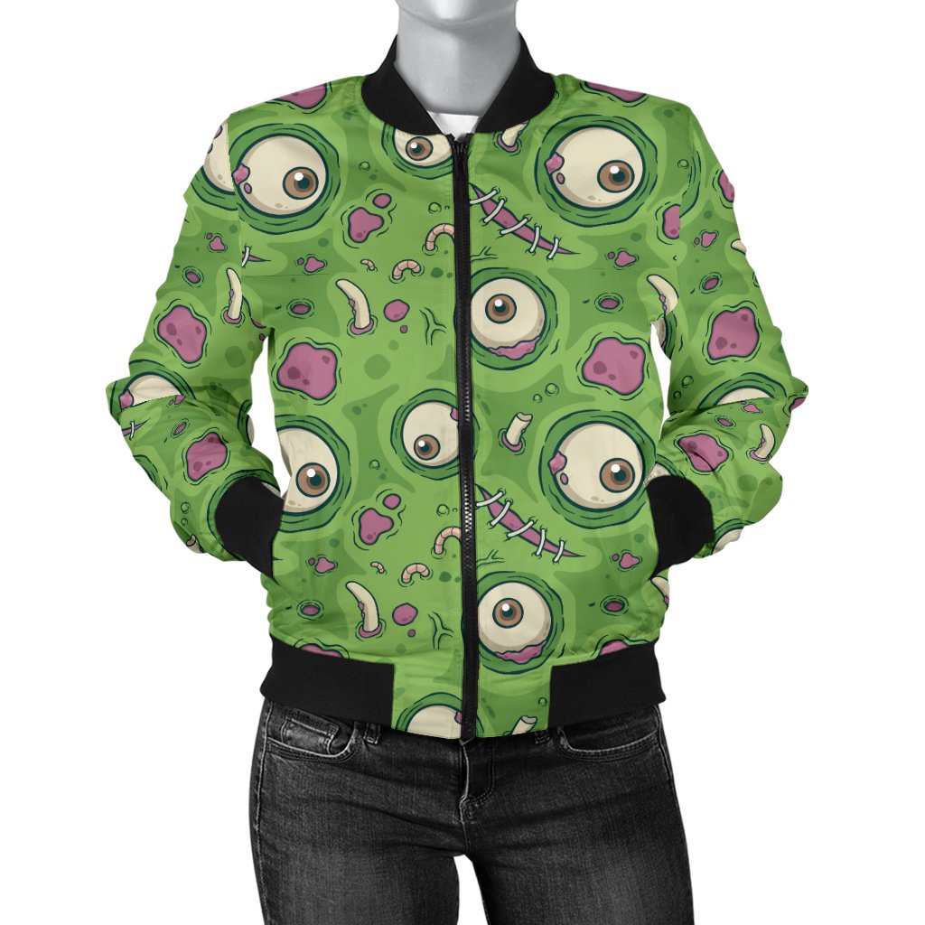 Zombie Head Design Pattern Print Women Casual Bomber Jacket