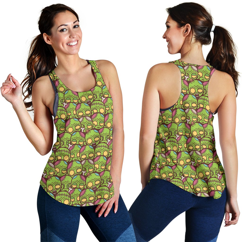 Zombie Head Design Pattern Print Women Racerback Tank Top