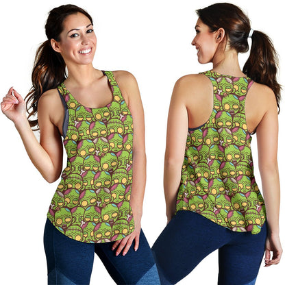 Zombie Head Design Pattern Print Women Racerback Tank Top