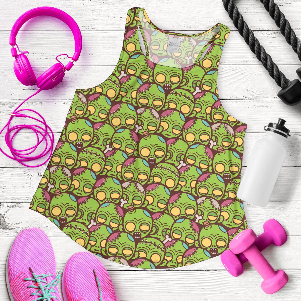 Zombie Head Design Pattern Print Women Racerback Tank Top