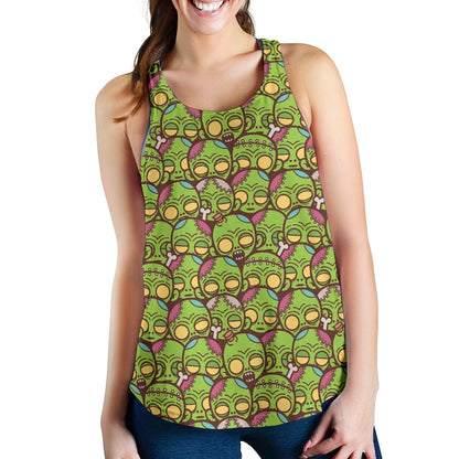 Zombie Head Design Pattern Print Women Racerback Tank Top