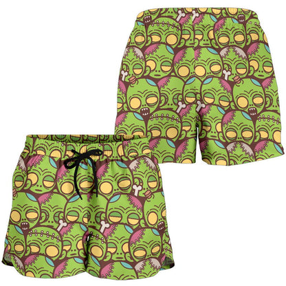Zombie Head Design Pattern Print Women Shorts-JTAMIGO.COM