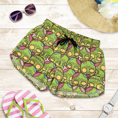 Zombie Head Design Pattern Print Women Shorts-JTAMIGO.COM