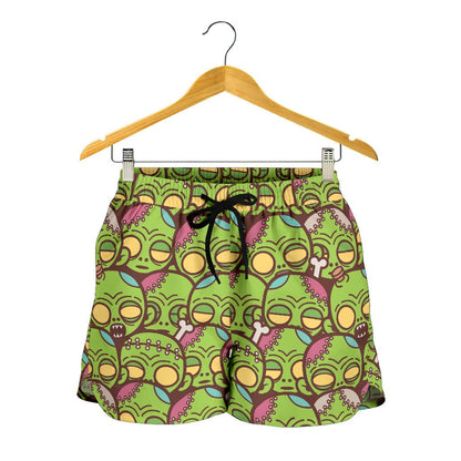 Zombie Head Design Pattern Print Women Shorts-JTAMIGO.COM