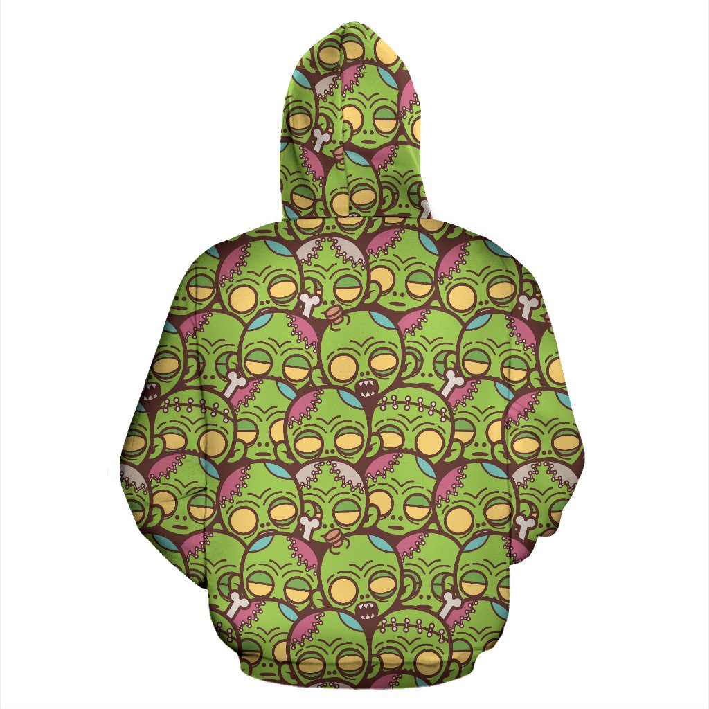 Zombie Head Design Pattern Print Zip Up Hoodie