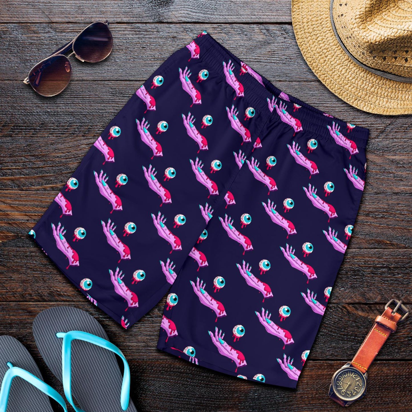 Zombie Pink Hand Design Pattern Print Mens Shorts-JTAMIGO.COM