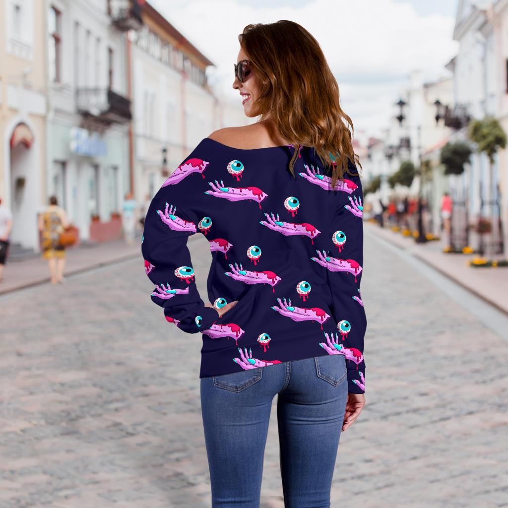 Zombie Pink Hand Design Pattern Print Off Shoulder Sweatshirt