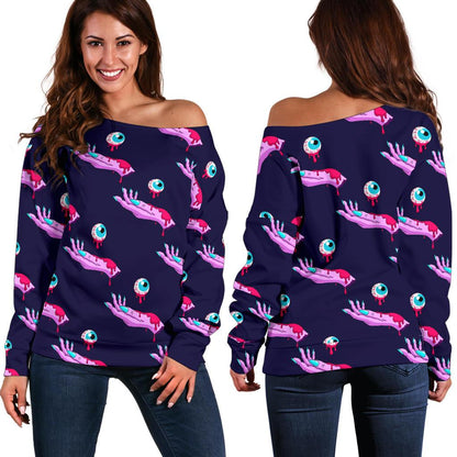 Zombie Pink Hand Design Pattern Print Off Shoulder Sweatshirt