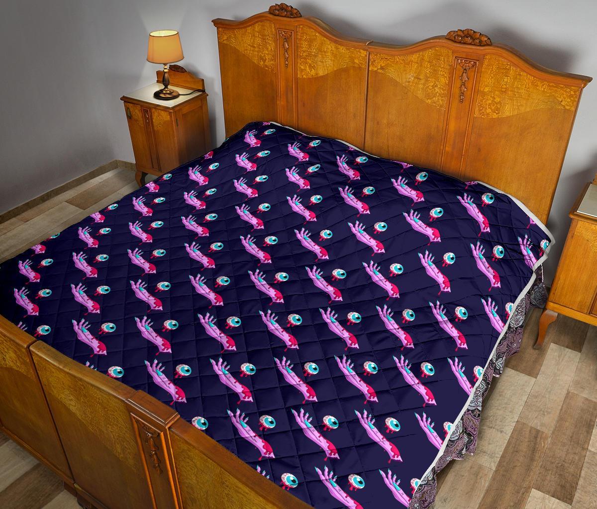 Zombie Pink Hand Design Pattern Print Quilt-JTAMIGO.COM