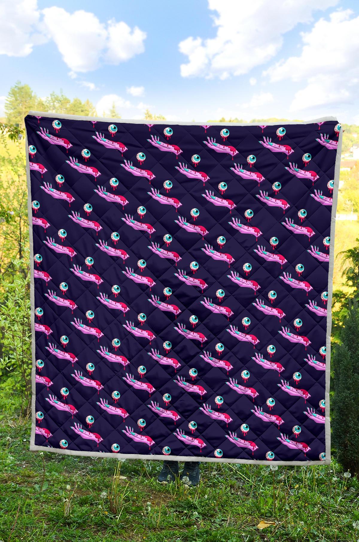 Zombie Pink Hand Design Pattern Print Quilt-JTAMIGO.COM