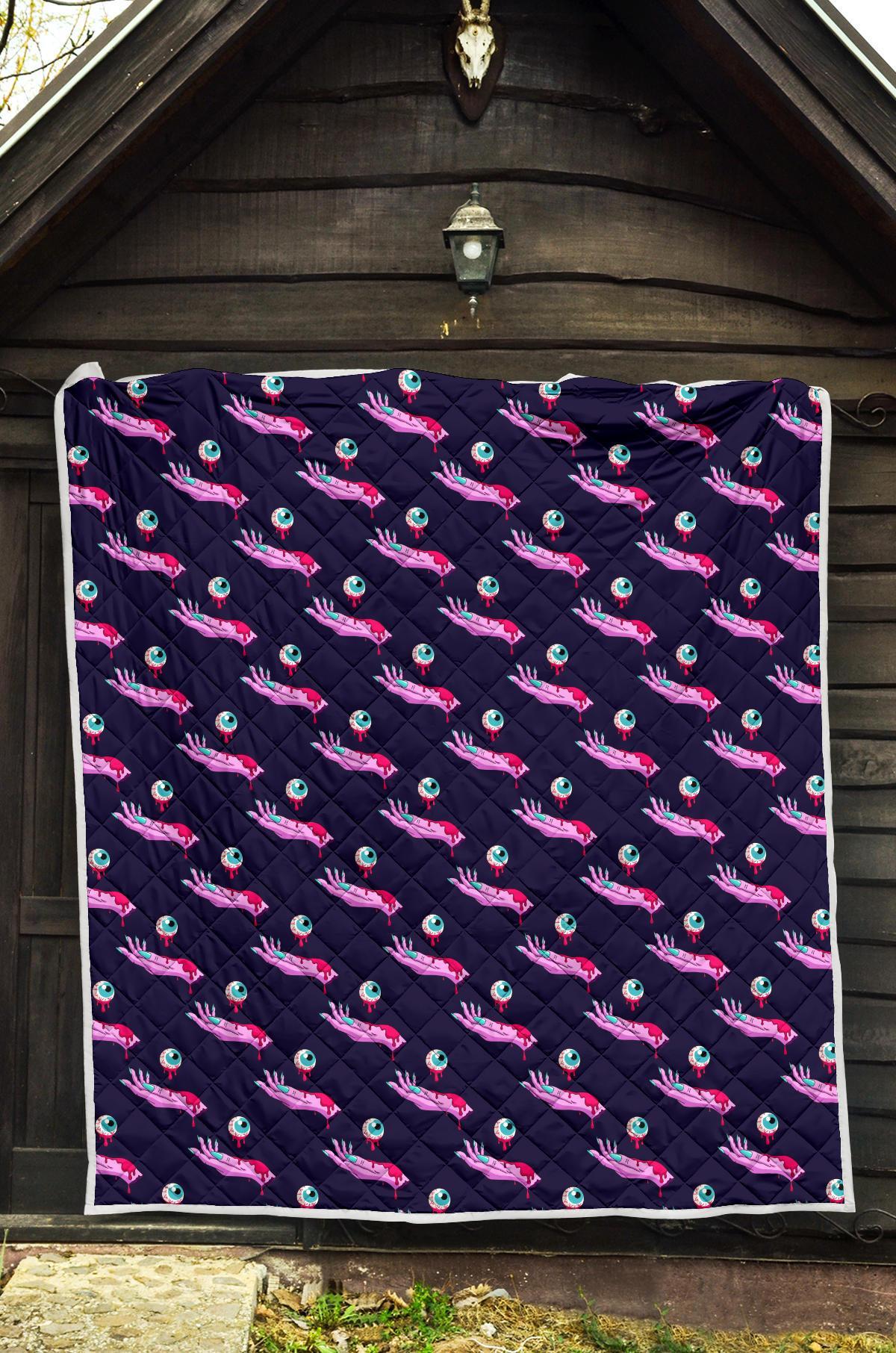 Zombie Pink Hand Design Pattern Print Quilt-JTAMIGO.COM