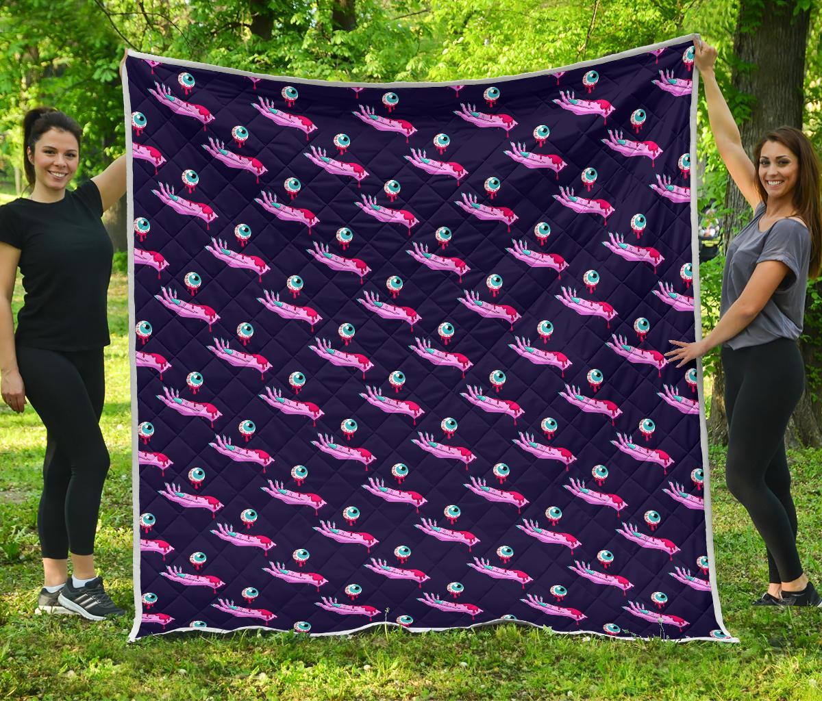 Zombie Pink Hand Design Pattern Print Quilt-JTAMIGO.COM