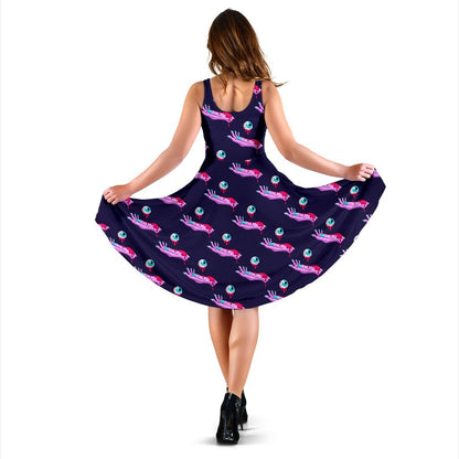 Zombie Pink Hand Design Pattern Print Sleeveless Dress