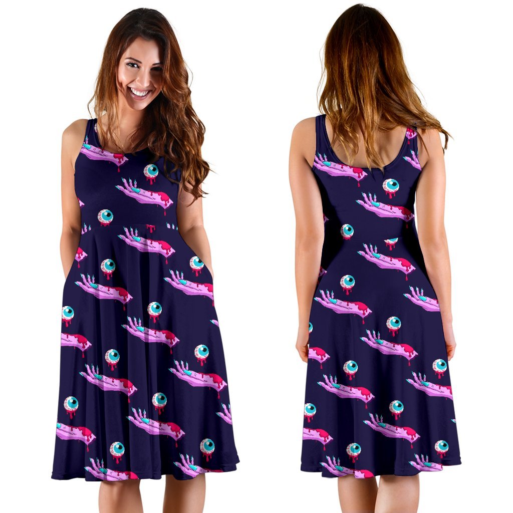 Zombie Pink Hand Design Pattern Print Sleeveless Dress