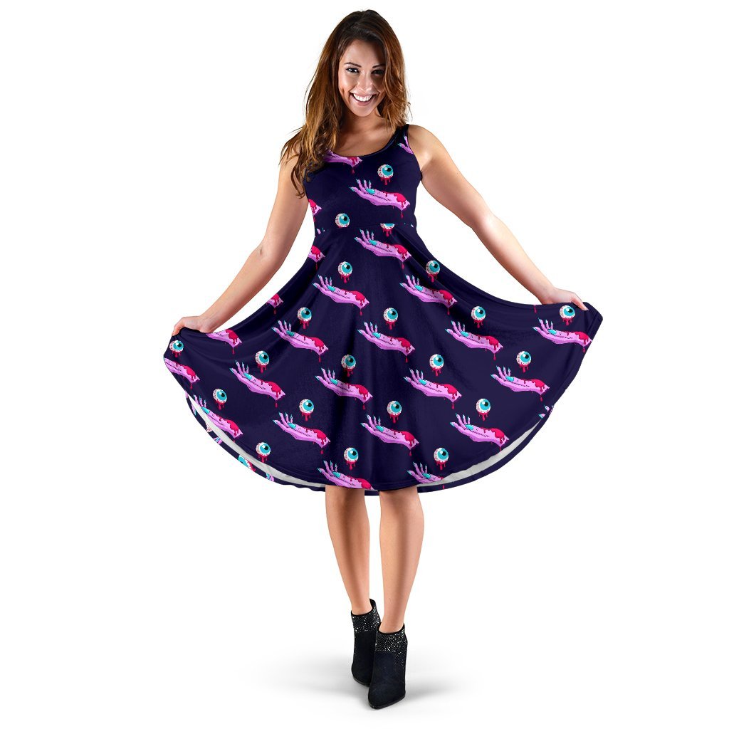 Zombie Pink Hand Design Pattern Print Sleeveless Dress