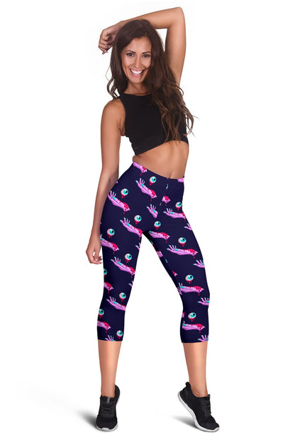 Zombie Pink Hand Design Pattern Print Women Capris