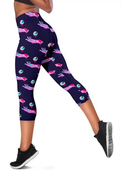 Zombie Pink Hand Design Pattern Print Women Capris