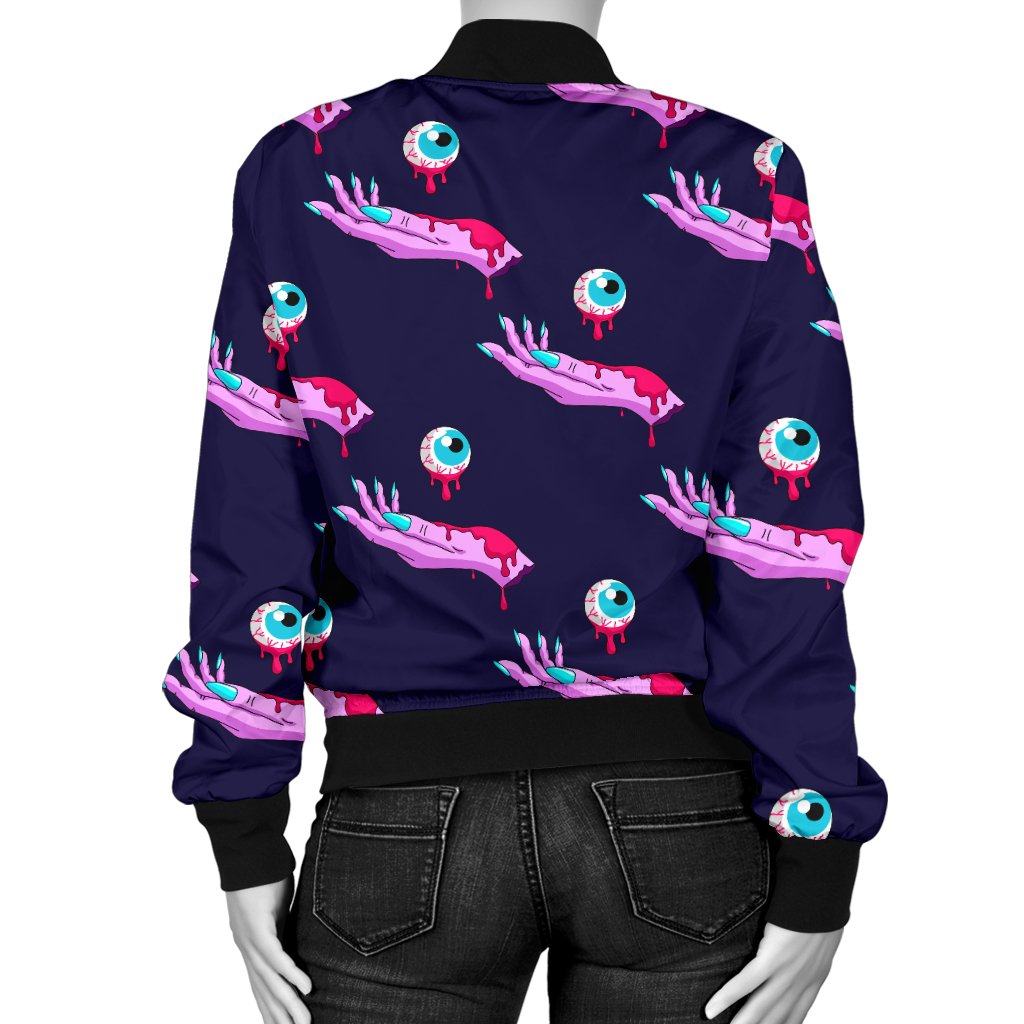 Zombie Pink Hand Design Pattern Print Women Casual Bomber Jacket