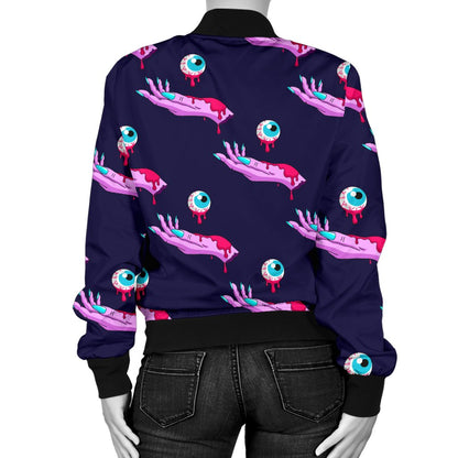 Zombie Pink Hand Design Pattern Print Women Casual Bomber Jacket