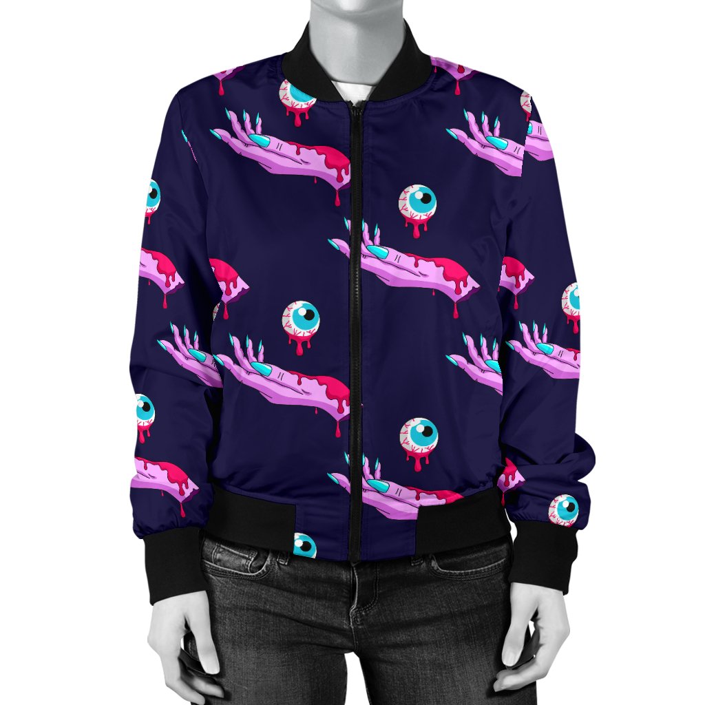 Zombie Pink Hand Design Pattern Print Women Casual Bomber Jacket