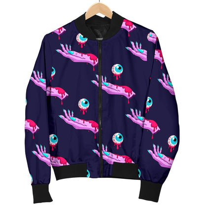 Zombie Pink Hand Design Pattern Print Women Casual Bomber Jacket