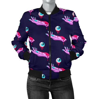 Zombie Pink Hand Design Pattern Print Women Casual Bomber Jacket