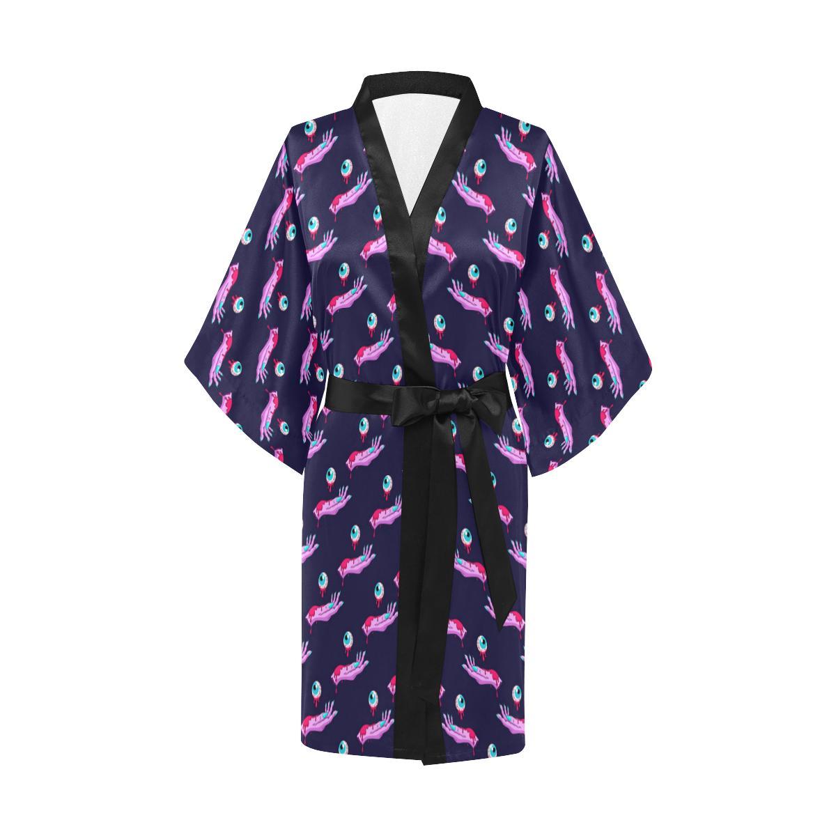 Zombie Pink Hand Design Pattern Print Women Short Kimono Robe