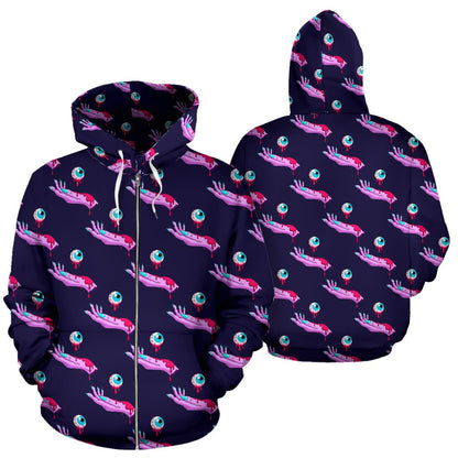 Zombie Pink Hand Design Pattern Print Zip Up Hoodie