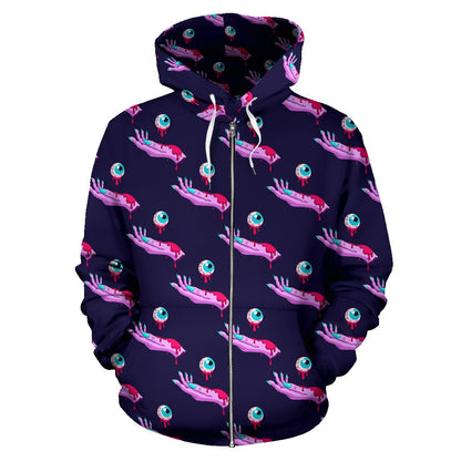 Zombie Pink Hand Design Pattern Print Zip Up Hoodie