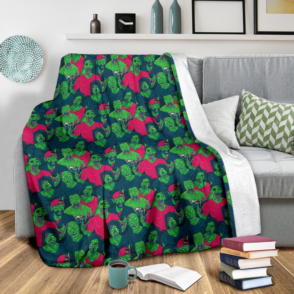 Zombie Themed Design Pattern Print Fleece Blanket