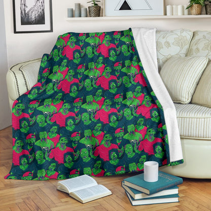 Zombie Themed Design Pattern Print Fleece Blanket