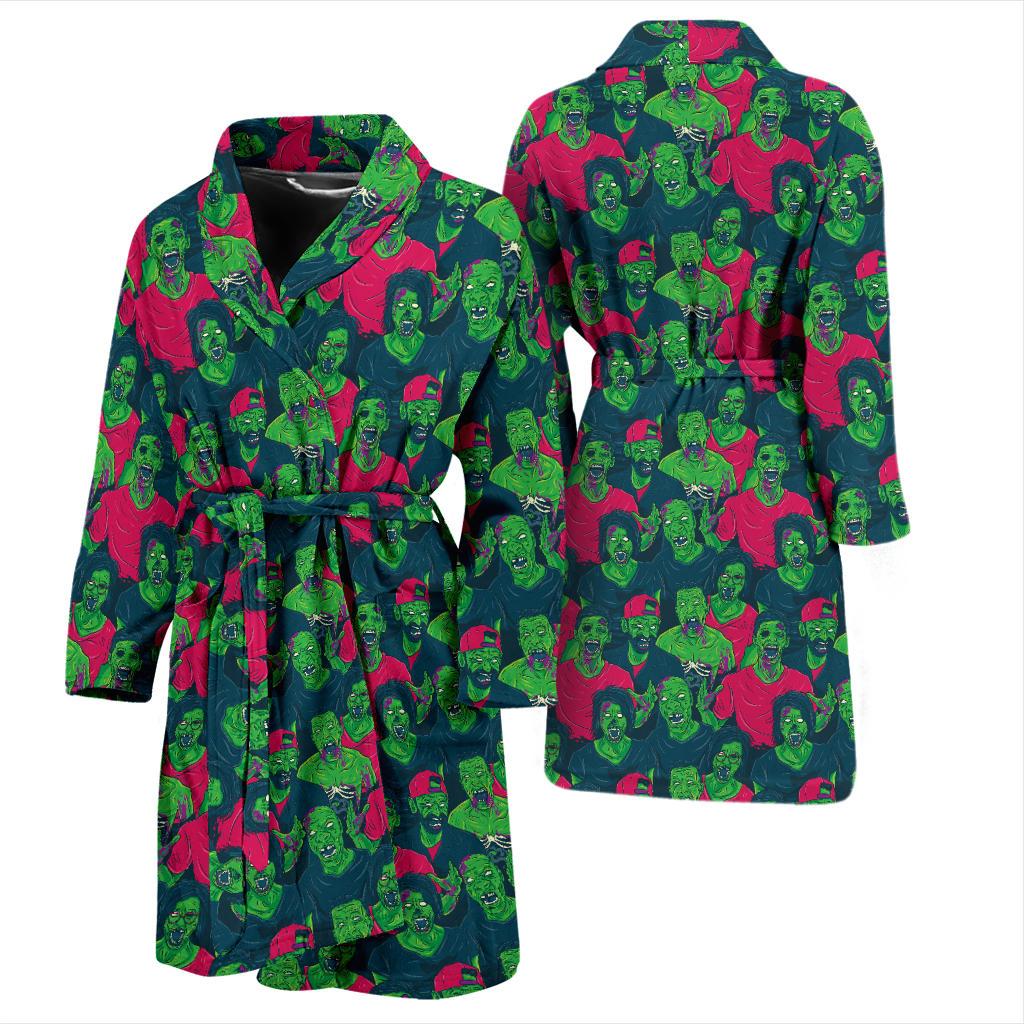 Zombie Themed Design Pattern Print Men Bath Robe-JTAMIGO.COM