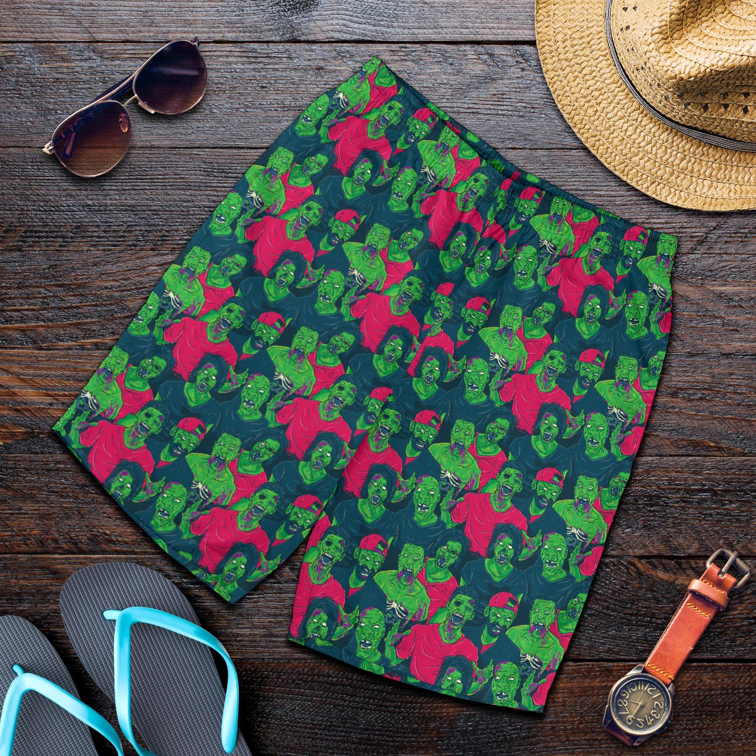 Zombie Themed Design Pattern Print Mens Shorts-JTAMIGO.COM