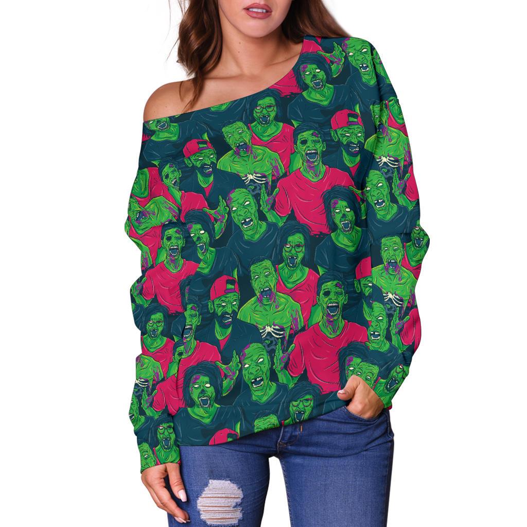 Zombie Themed Design Pattern Print Off Shoulder Sweatshirt