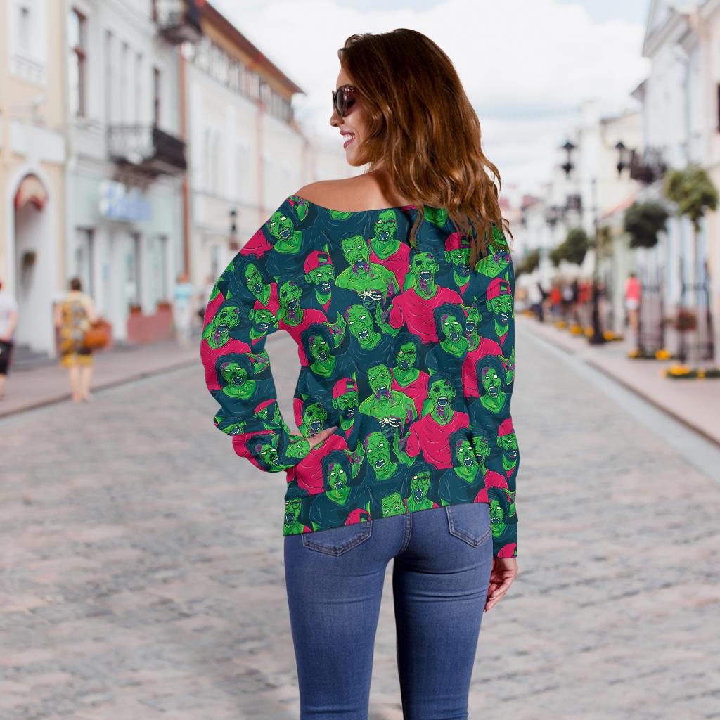 Zombie Themed Design Pattern Print Off Shoulder Sweatshirt