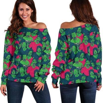 Zombie Themed Design Pattern Print Off Shoulder Sweatshirt